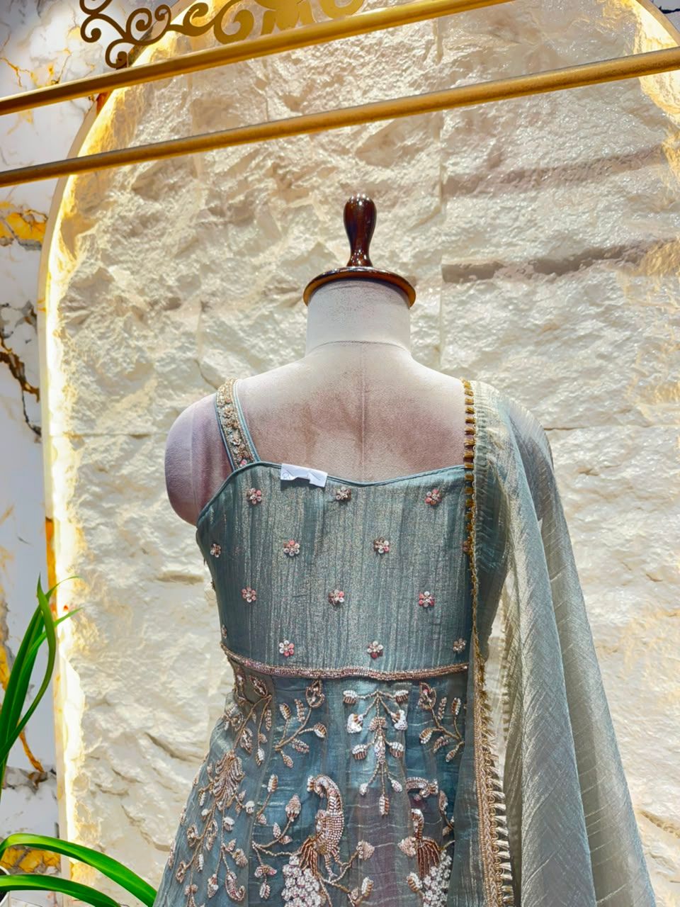 "SAGE GREY EMBROIDERED PEPLUM SHARARA"