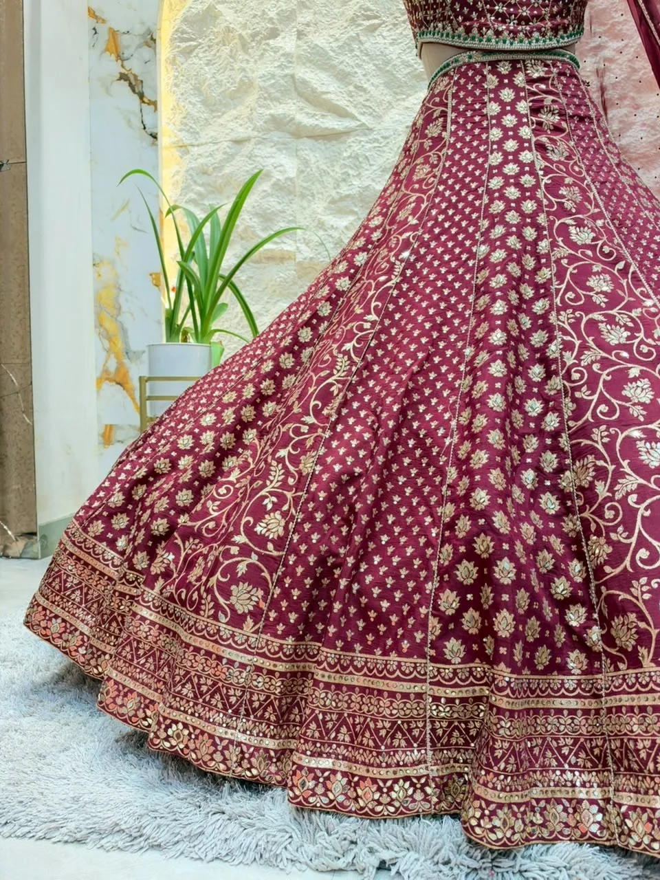 "ROYAL BURGUNDY FLORAL LEHENGA"