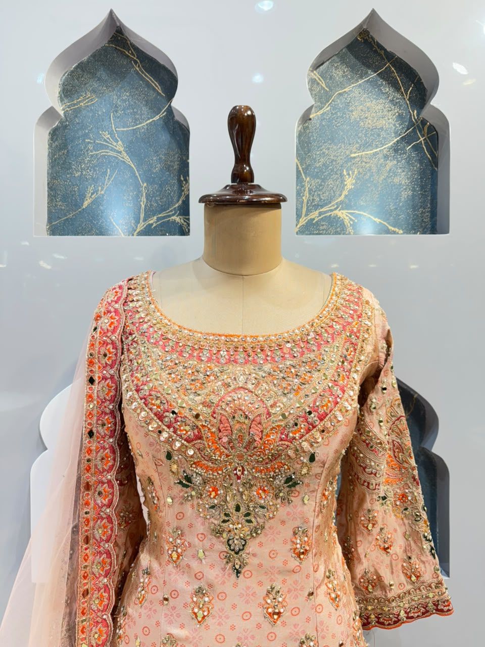 "PEACH FLORAL EMBROIDERED SHARARA"