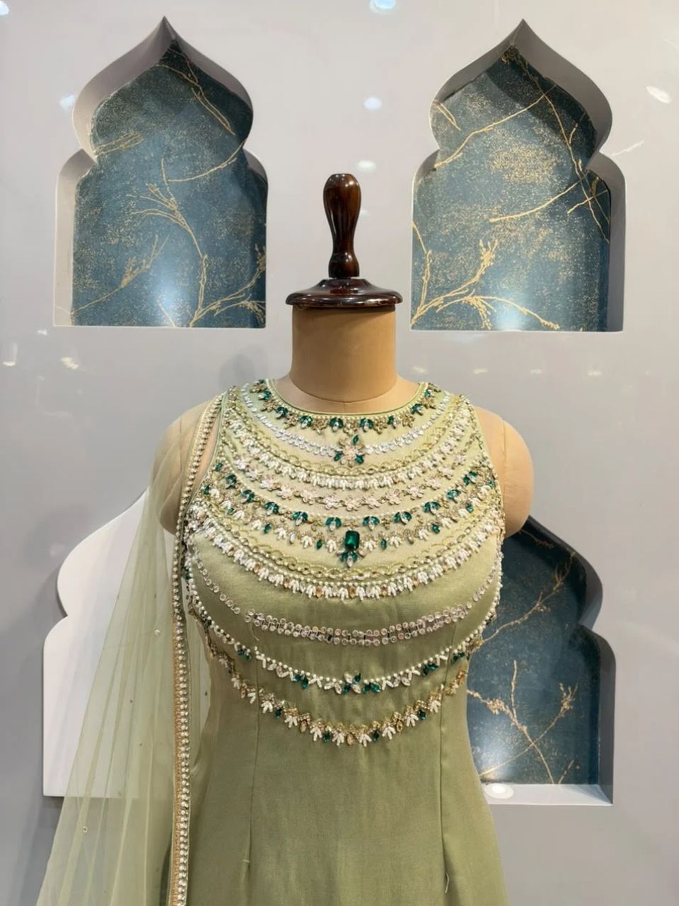 "PISTACHIO GREEN EMBELLISHED SHARARA"