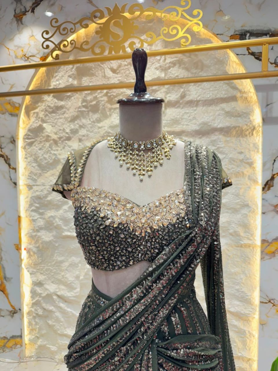 "MIDNIGHT GLAMOUR SEQUIN DRAPE SAREE"