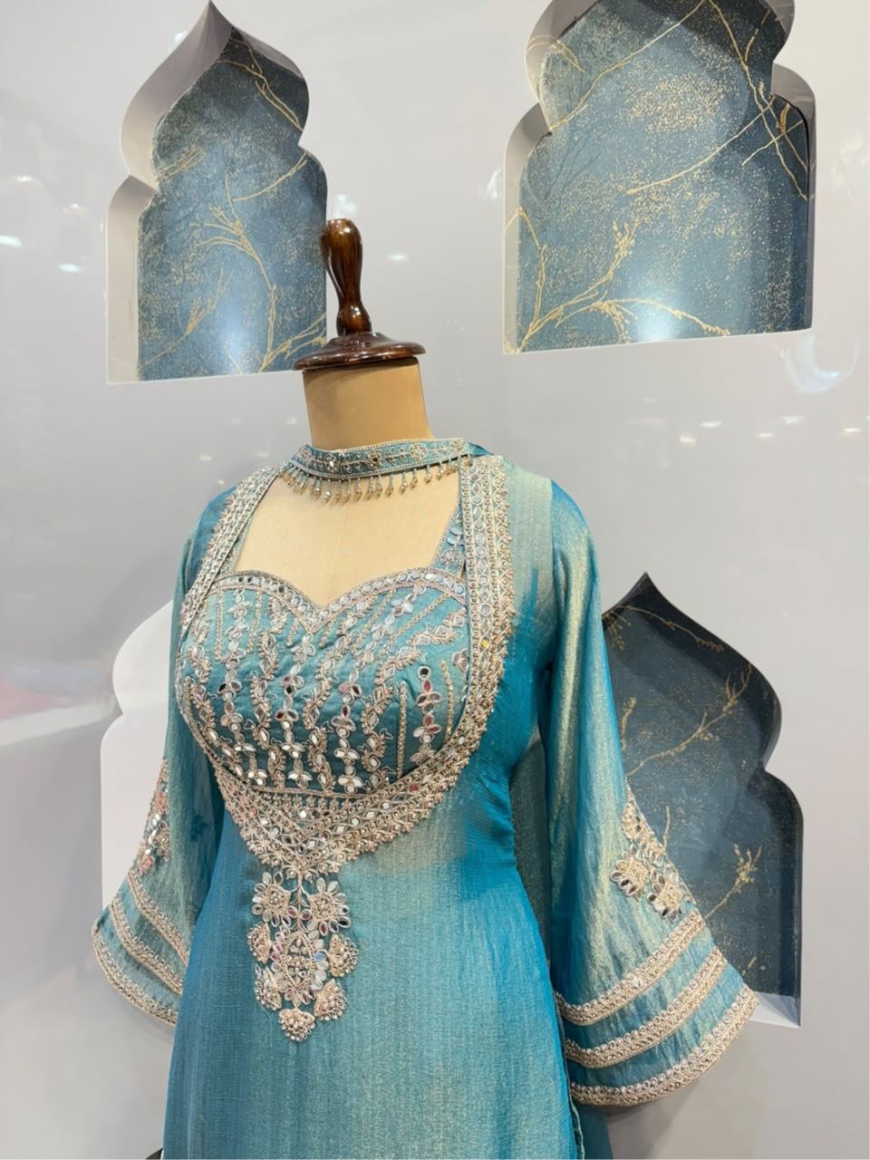 "TEAL BLUE EMBROIDERED PEPLUM INDO-WESTERN"