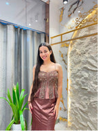 "ROSEWOOD EMBELLISHED PEPLUM MERMAID"
