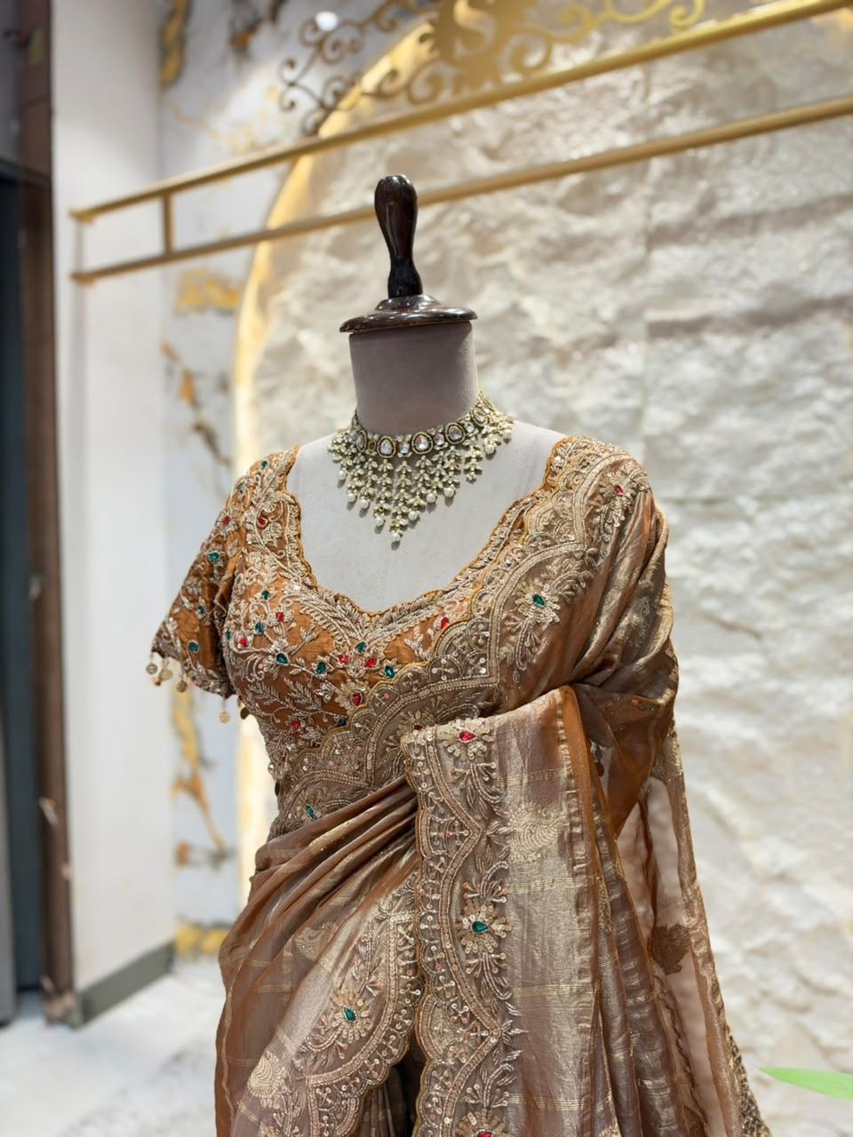 "ANTIQUE GOLD EMBROIDERED SAREE"