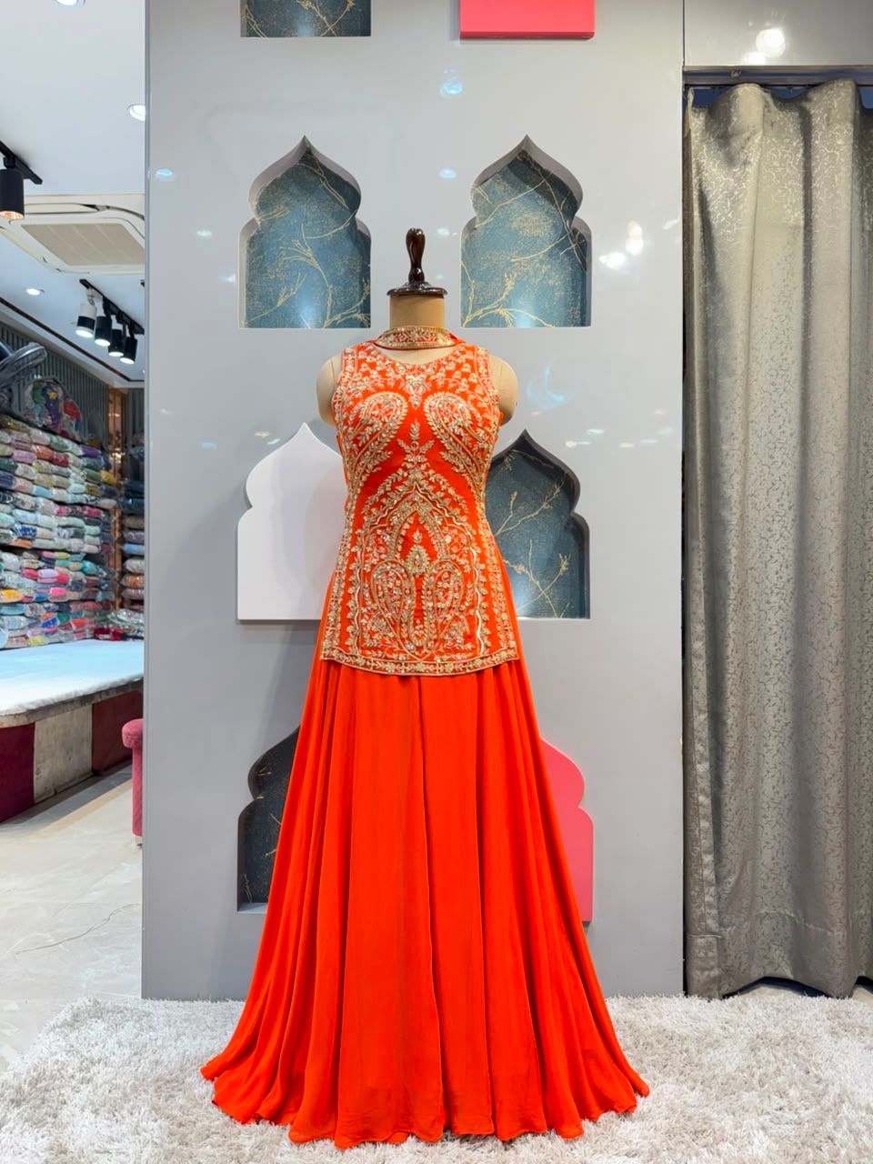 "ROYAL ORANGE EMBROIDERED SHARARA"