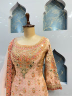 "PEACH FLORAL EMBROIDERED SHARARA"