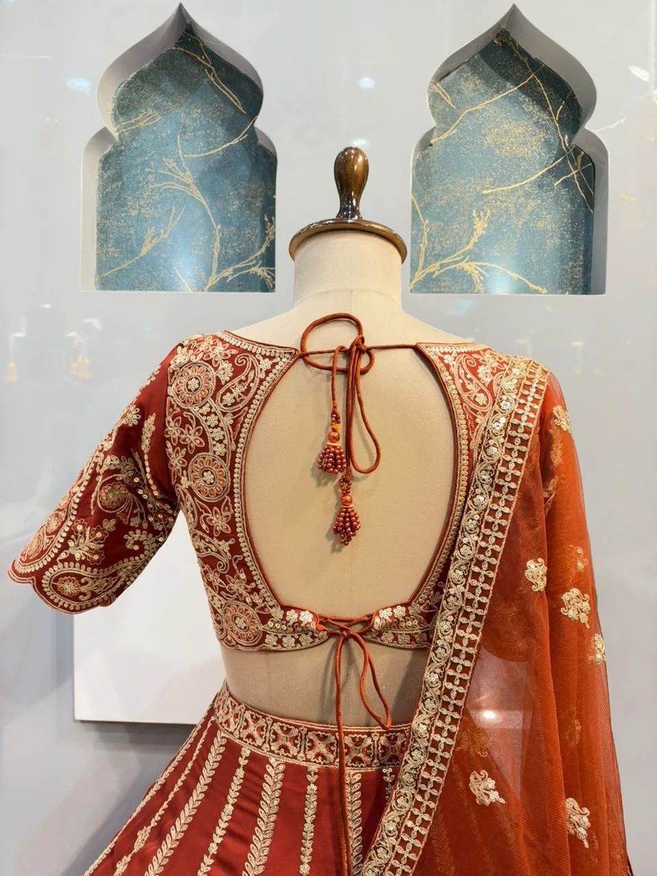 "ROYAL RUST ORANGE LEHENGA WITH ZARI EMBROIDERY"
