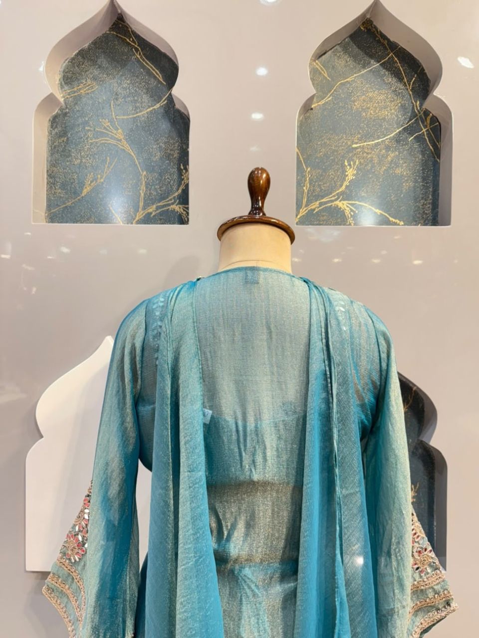 "TEAL BLUE EMBROIDERED PEPLUM INDO-WESTERN"