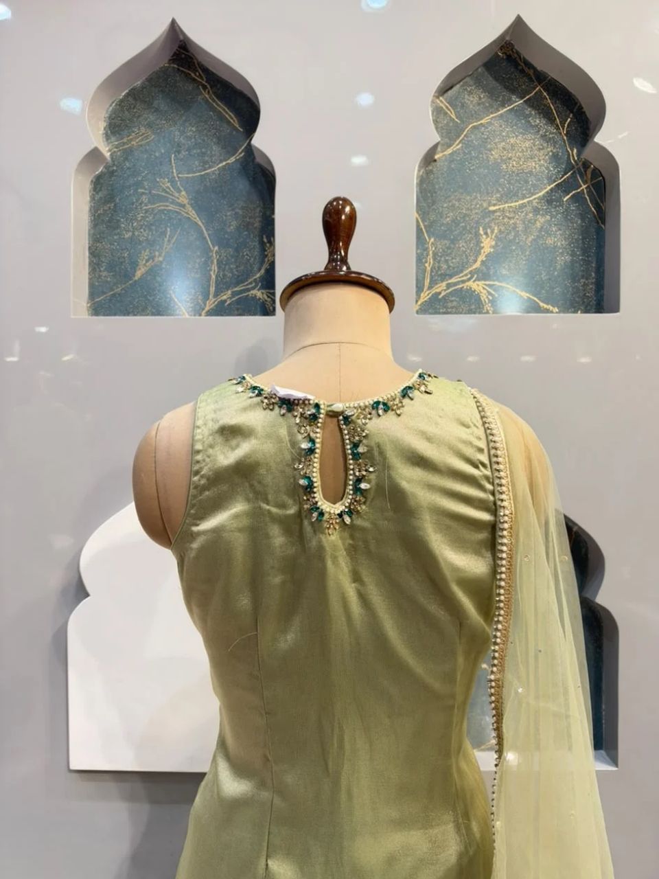 "PISTACHIO GREEN EMBELLISHED SHARARA"