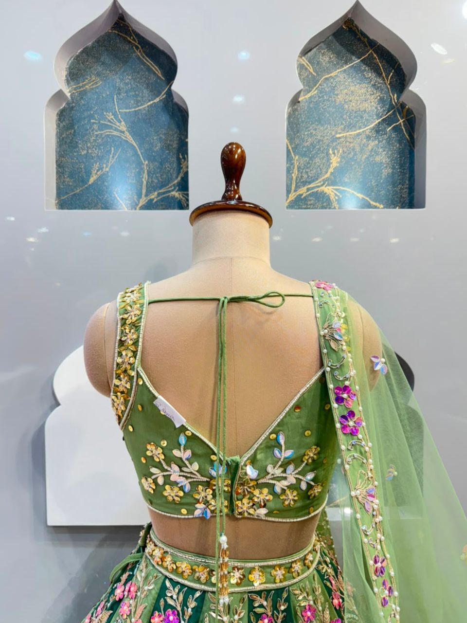 "MEHREEN SAGE GREEN FLORAL EMBROIDERED LEHENGA"