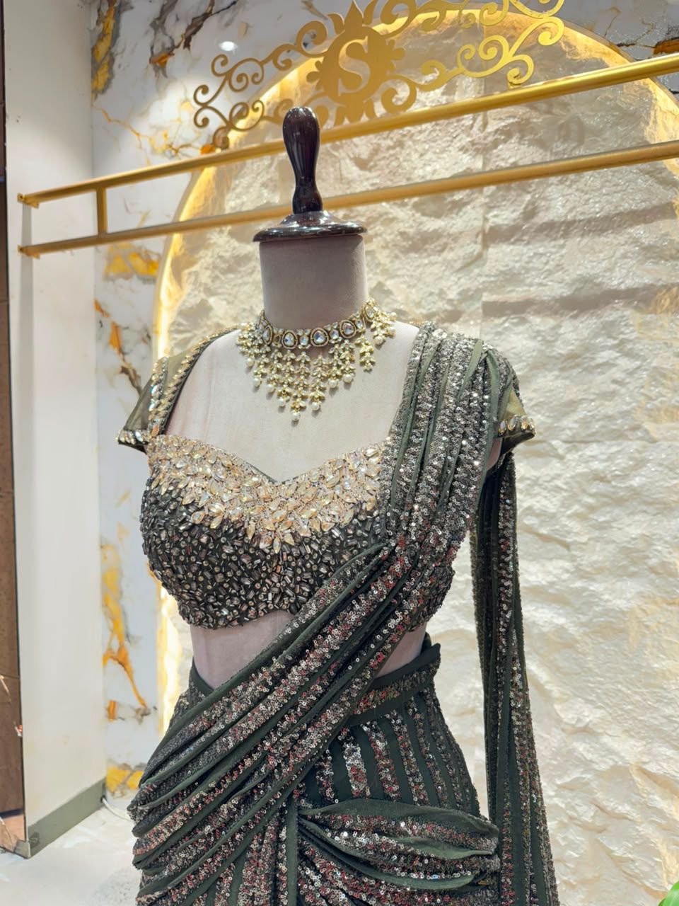 "MIDNIGHT GLAMOUR SEQUIN DRAPE SAREE"