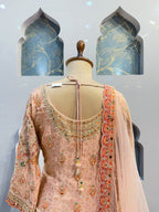 "PEACH FLORAL EMBROIDERED SHARARA"