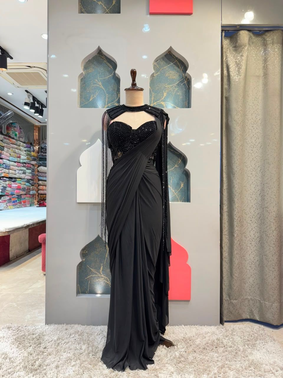 "MIDNIGHT NOIR EMBELLISHED DRAPE SAREE"