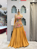 "MUSTARD YELLOW FLORAL EMBROIDERED INDO-WESTERN"