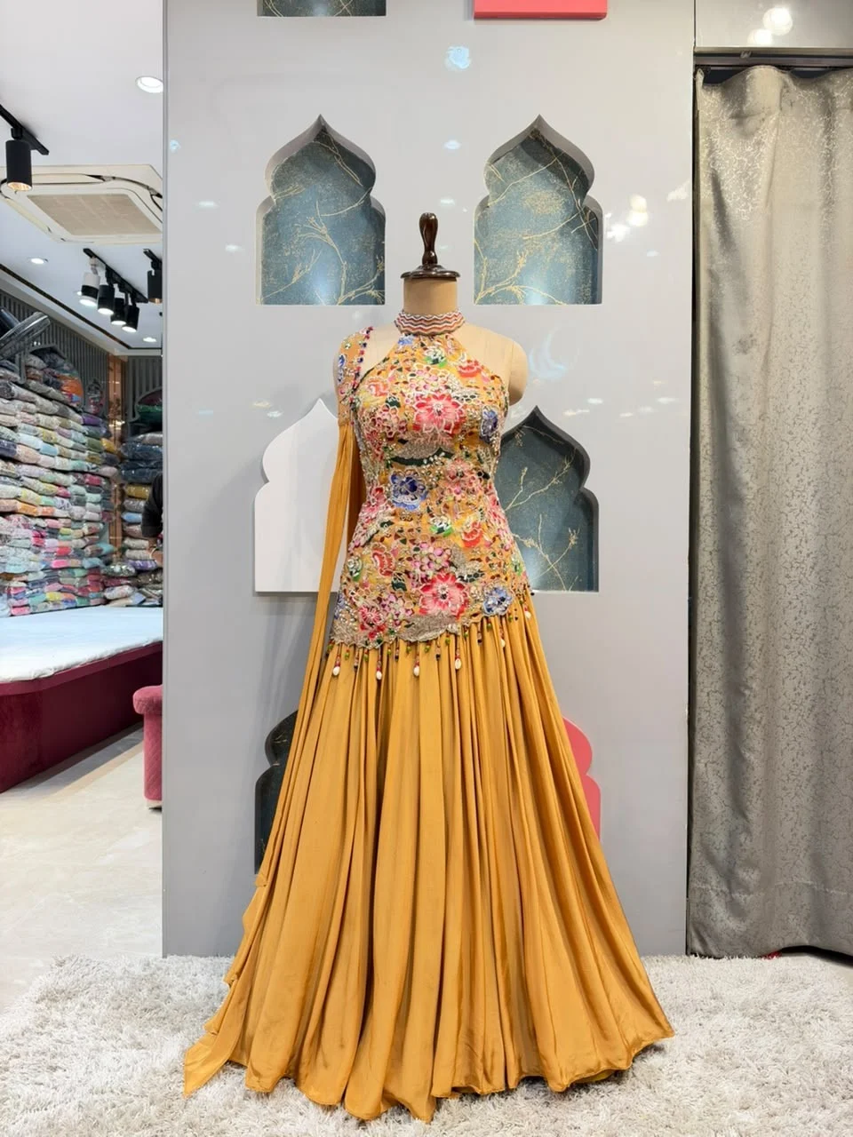 "MUSTARD YELLOW FLORAL EMBROIDERED INDO-WESTERN"