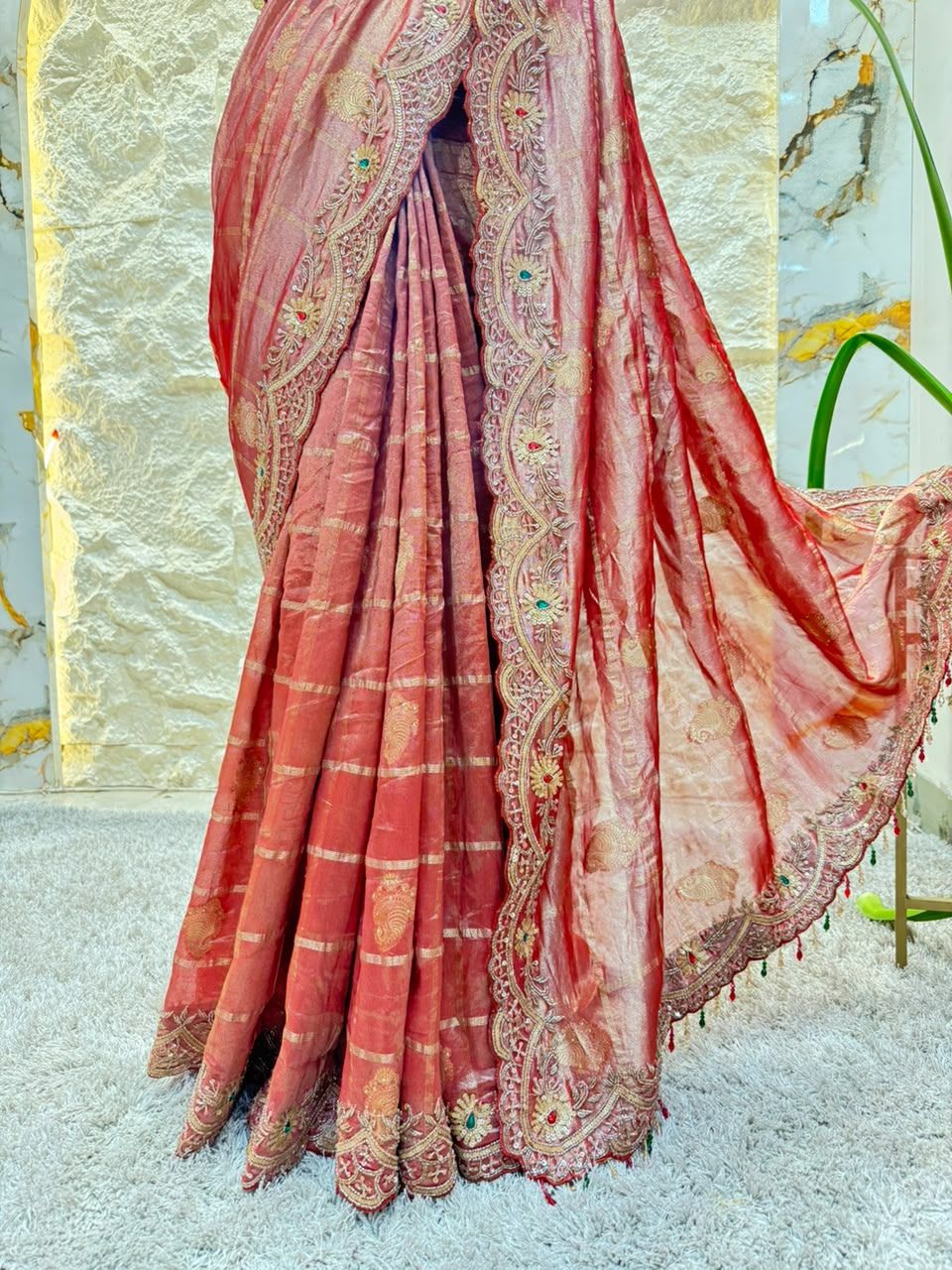 "WINE ROSE ZARI SAREE"