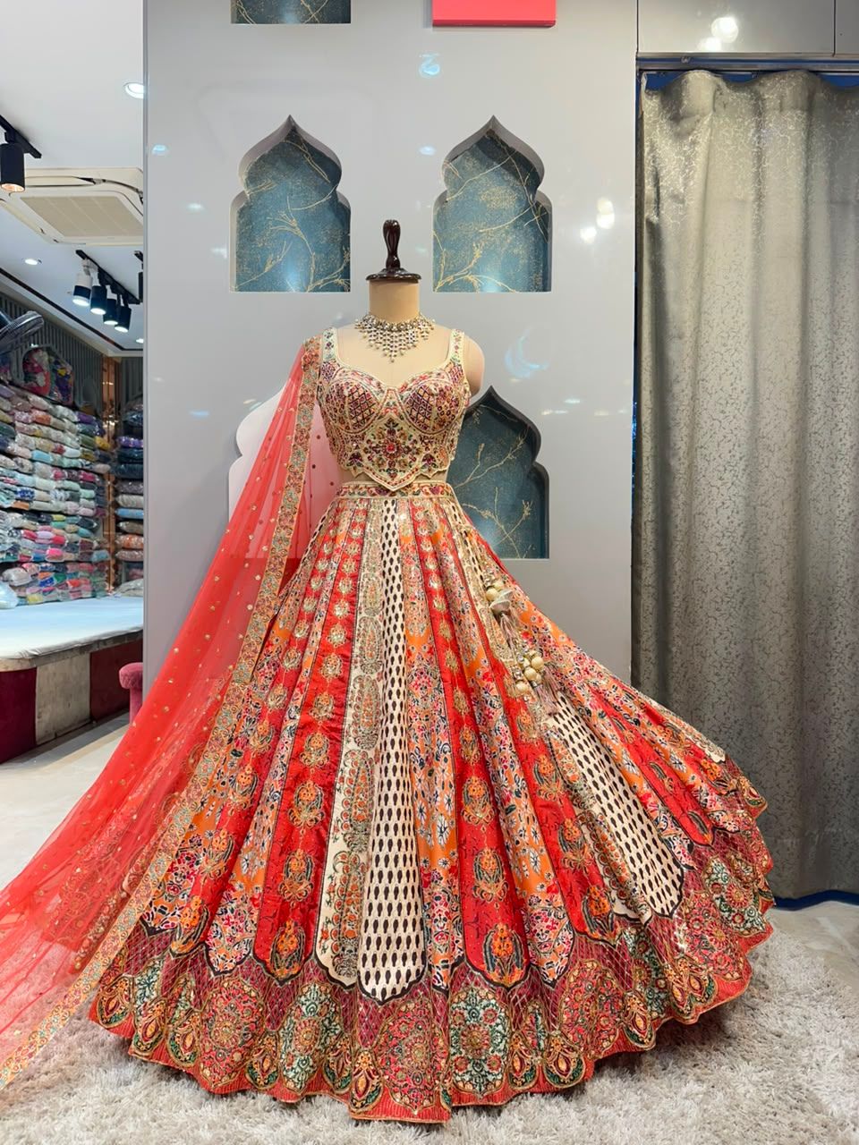 "CORAL HERITAGE PRINTED LEHENGA"
