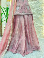 "BLUSH PINK EMBROIDERED PEPLUM SHARARA"