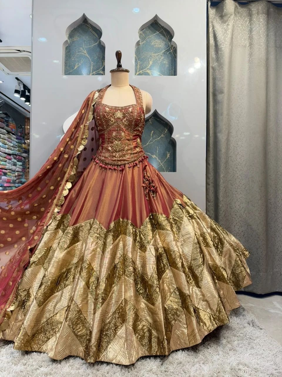 "WINE GOLD REGAL HERITAGE LEHENGA"