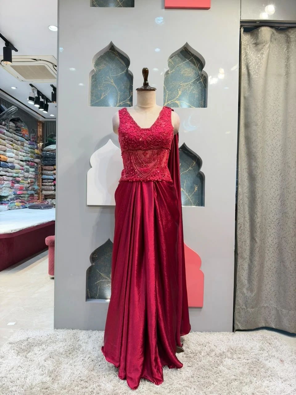 "ELEGANT WINE RED INDO WESTERN"