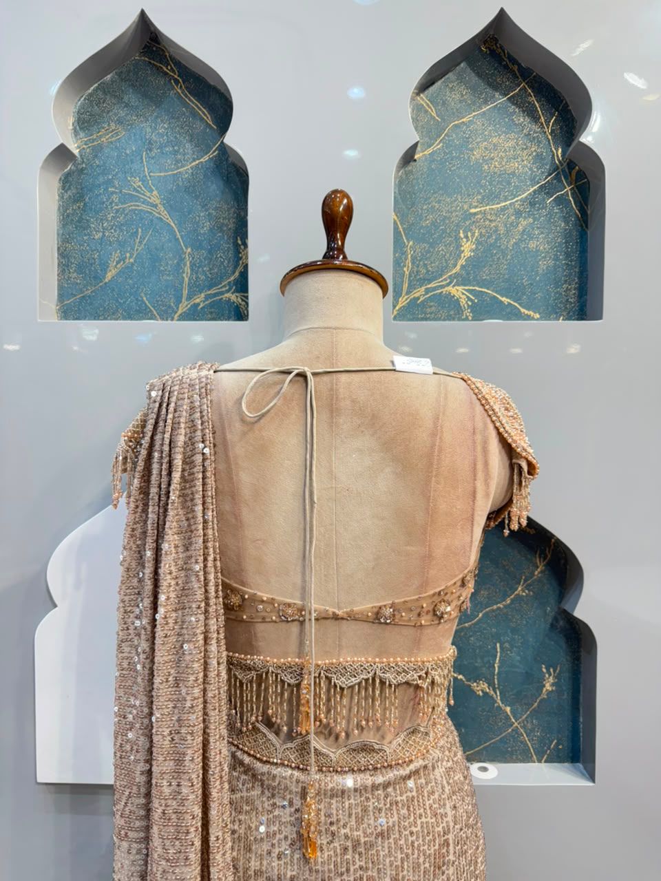 "CHAMPAGNE PEARL DRAPE SAREE"