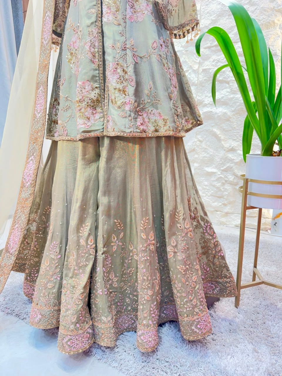 "SAGE BLOOM EMBROIDERED PEPLUM SHARARA"