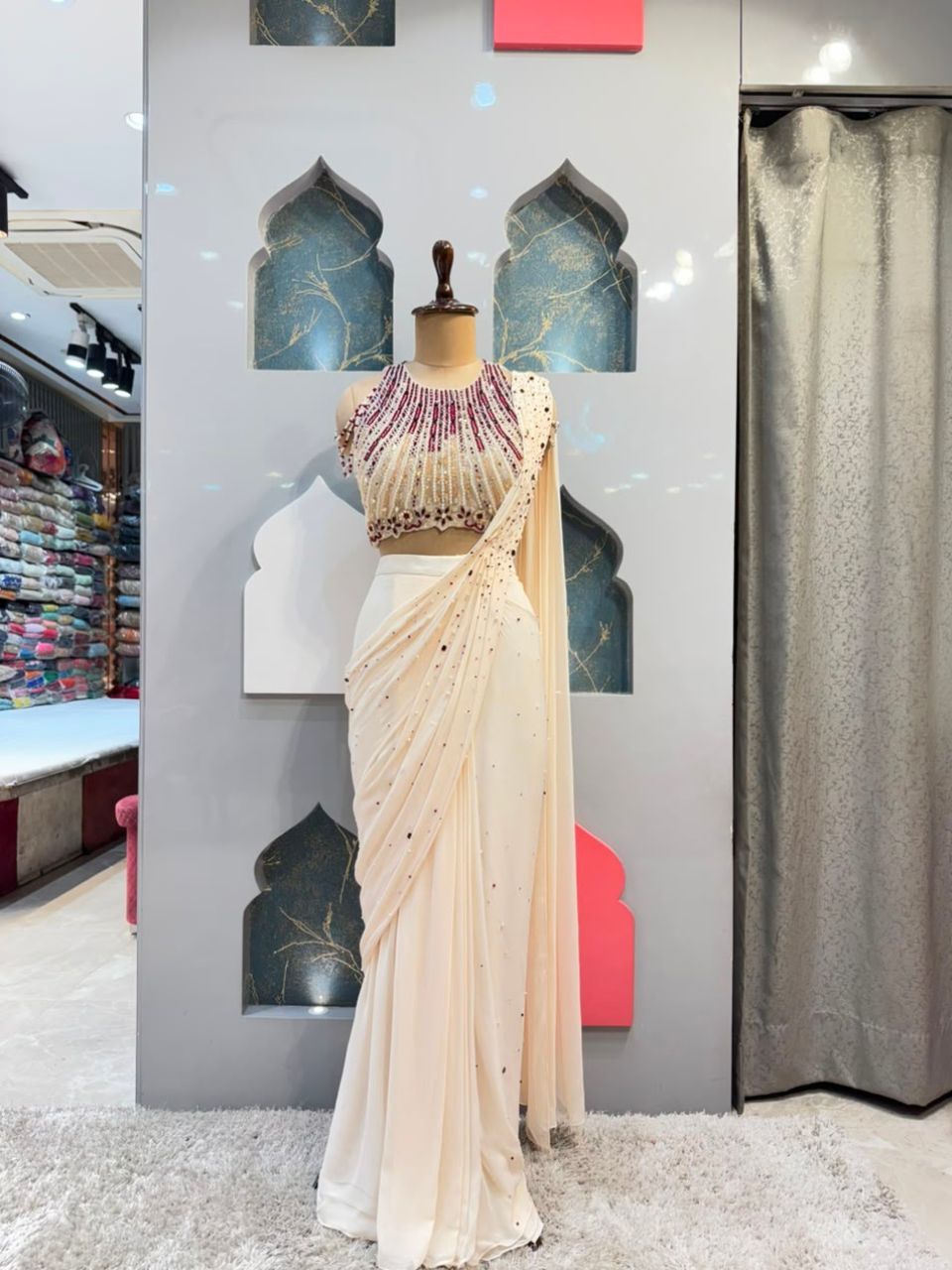 "IVORY PEARL ELEGANCE DRAPE SAREE"