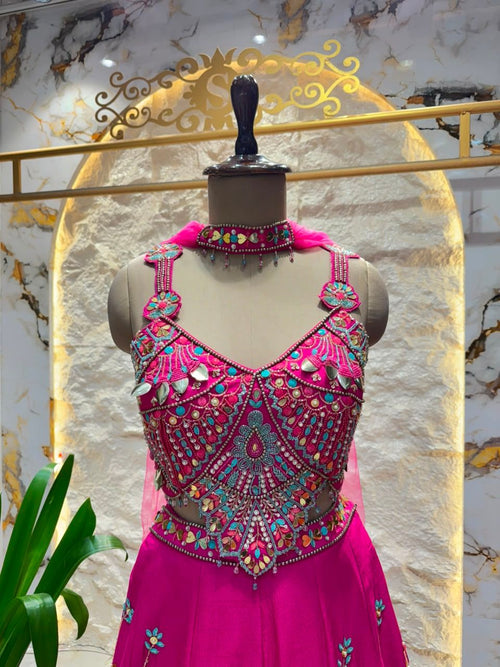 "ROYAL FUCHSIA HAND EMBROIDERED INDO-WESTERN"