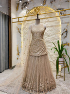 "ANTIQUE ROSE GOLD FLORAL EMBROIDERED SHARARA"