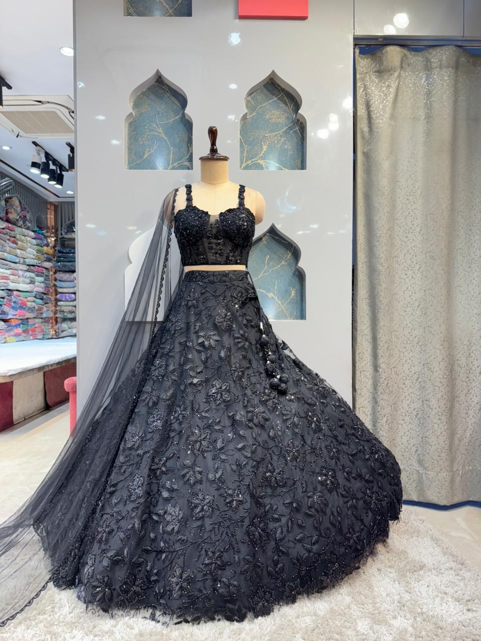 "MIDNIGHT BLOOM EMBROIDERED LEHENGA"