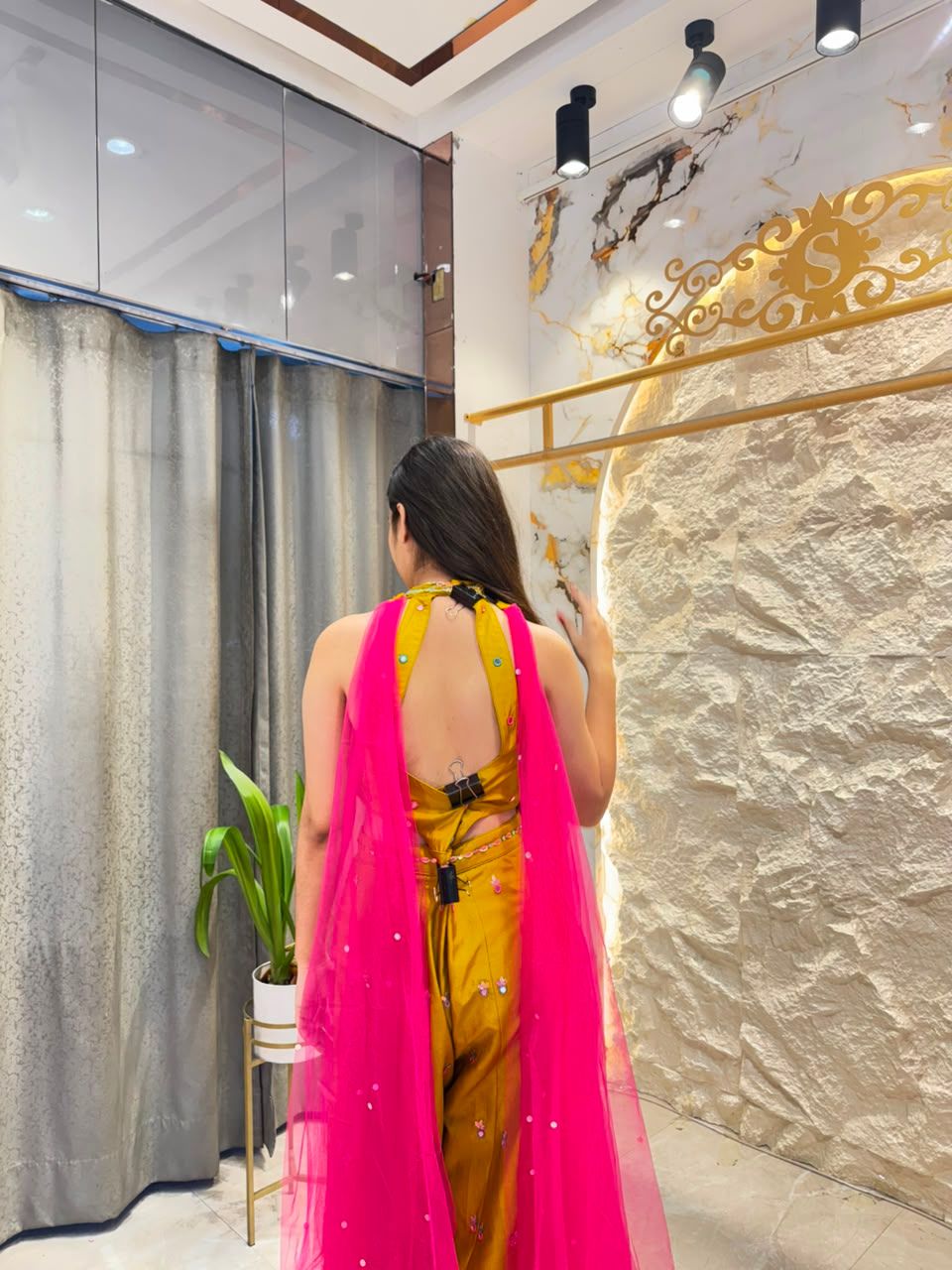 "MUSTARD YELLOW PEACOCK EMBROIDERED INDO-WESTERN"