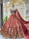 "MAROON MAJESTY FLORAL LEHENGA"
