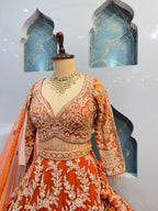 "ORANGE HERITAGE EMBROIDERED LEHENGA"