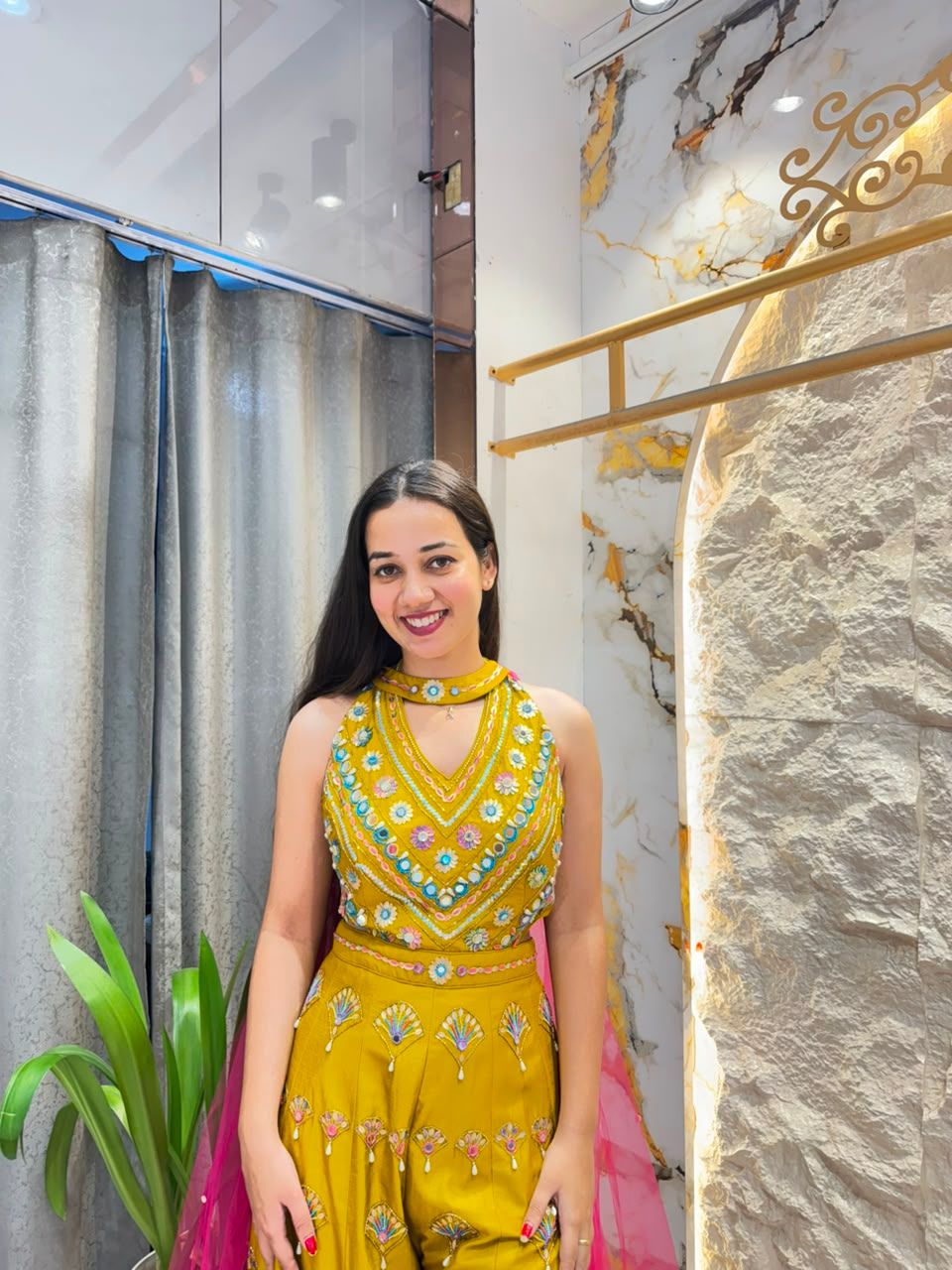 "MUSTARD YELLOW PEACOCK EMBROIDERED INDO-WESTERN"