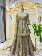 "SAGE BLOOM EMBROIDERED PEPLUM SHARARA"