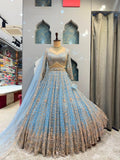 "POWDER BLUE AND GOLD EMBROIDERED LEHENGA"