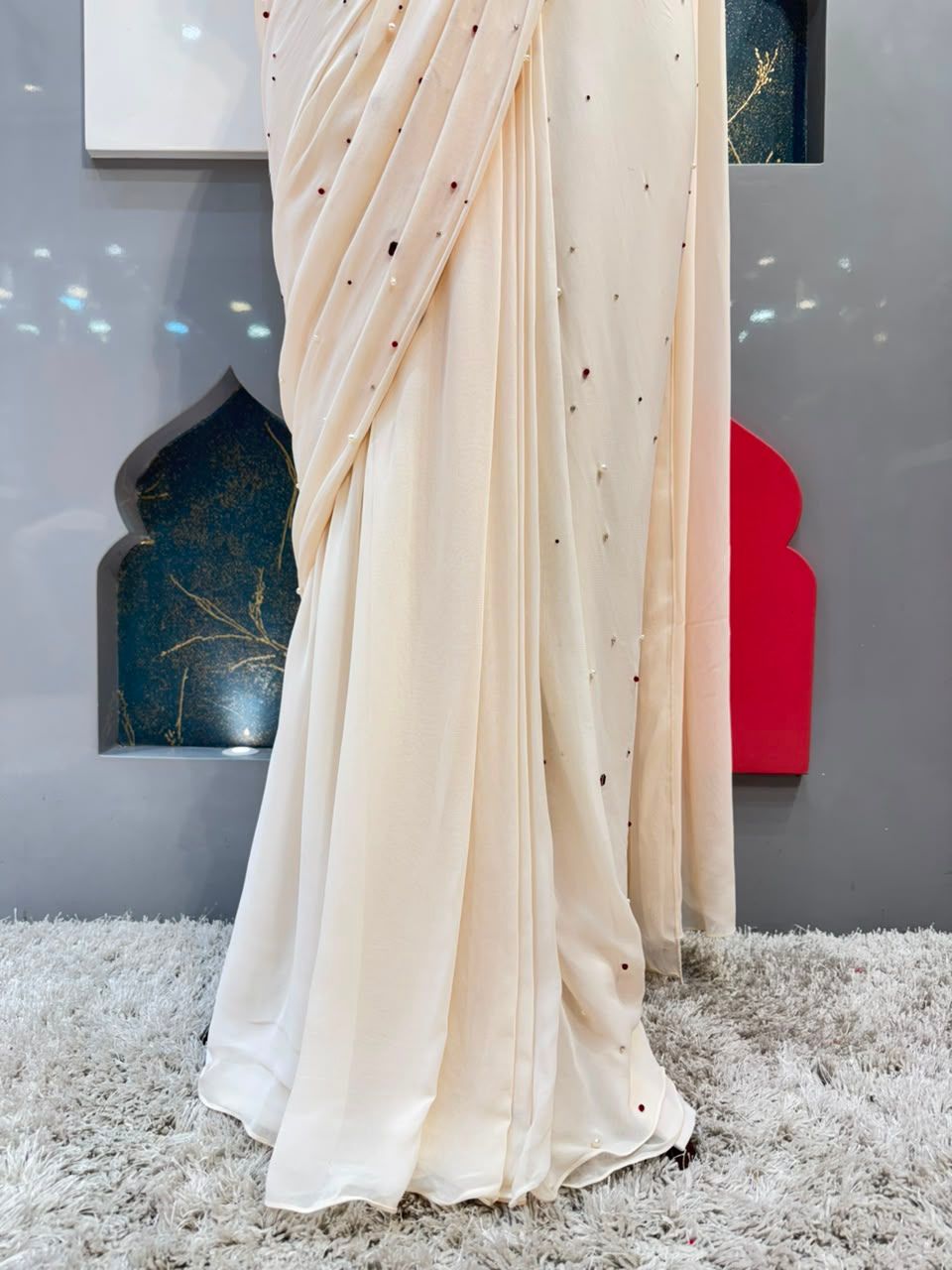 "IVORY PEARL ELEGANCE DRAPE SAREE"