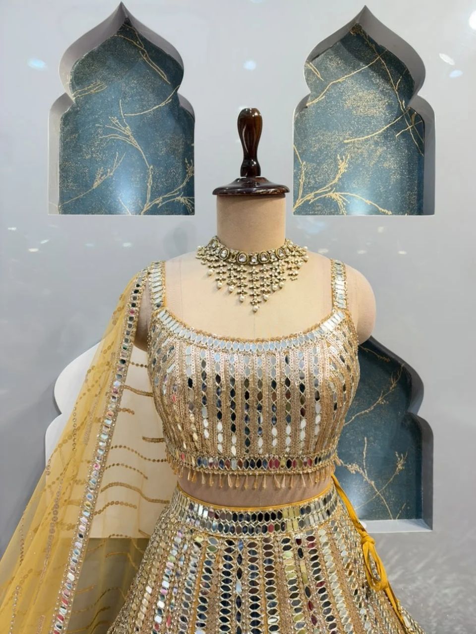 "GOLDEN MIRROR WORK BRIDAL LEHENGA"