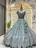 "ICY BLUE & EMERALD GREEN SCAPPLOPED LEHENGA"