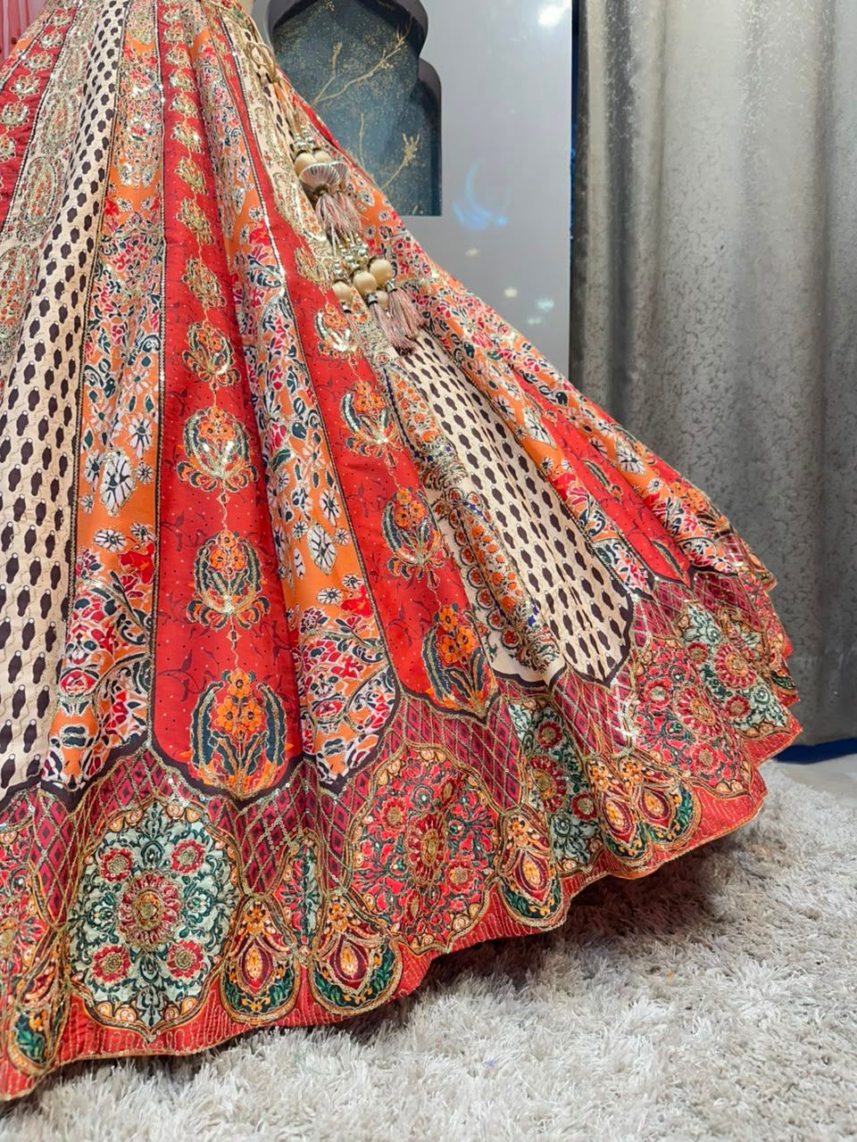 "CORAL HERITAGE PRINTED LEHENGA"