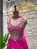 "ROYAL FUCHSIA HAND EMBROIDERED INDO-WESTERN"