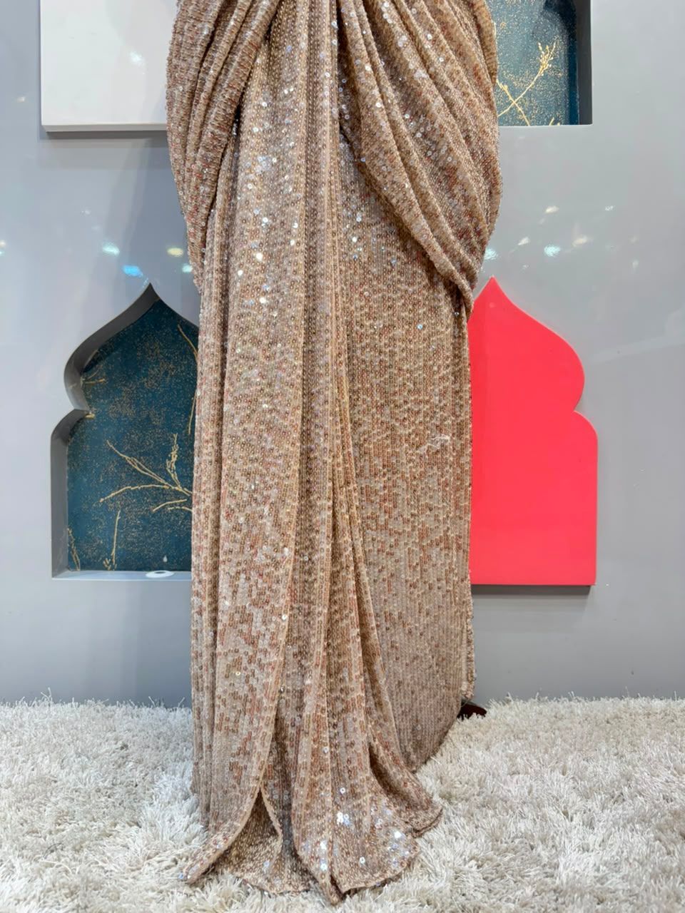 "CHAMPAGNE PEARL DRAPE SAREE"