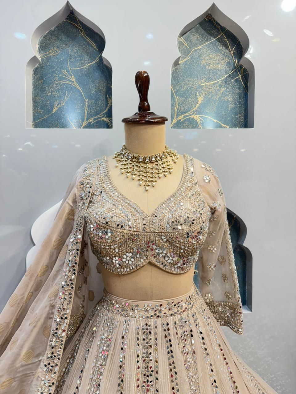 "CELESTIAL CHAMPAGNE MIRROR WORK LEHENGA"