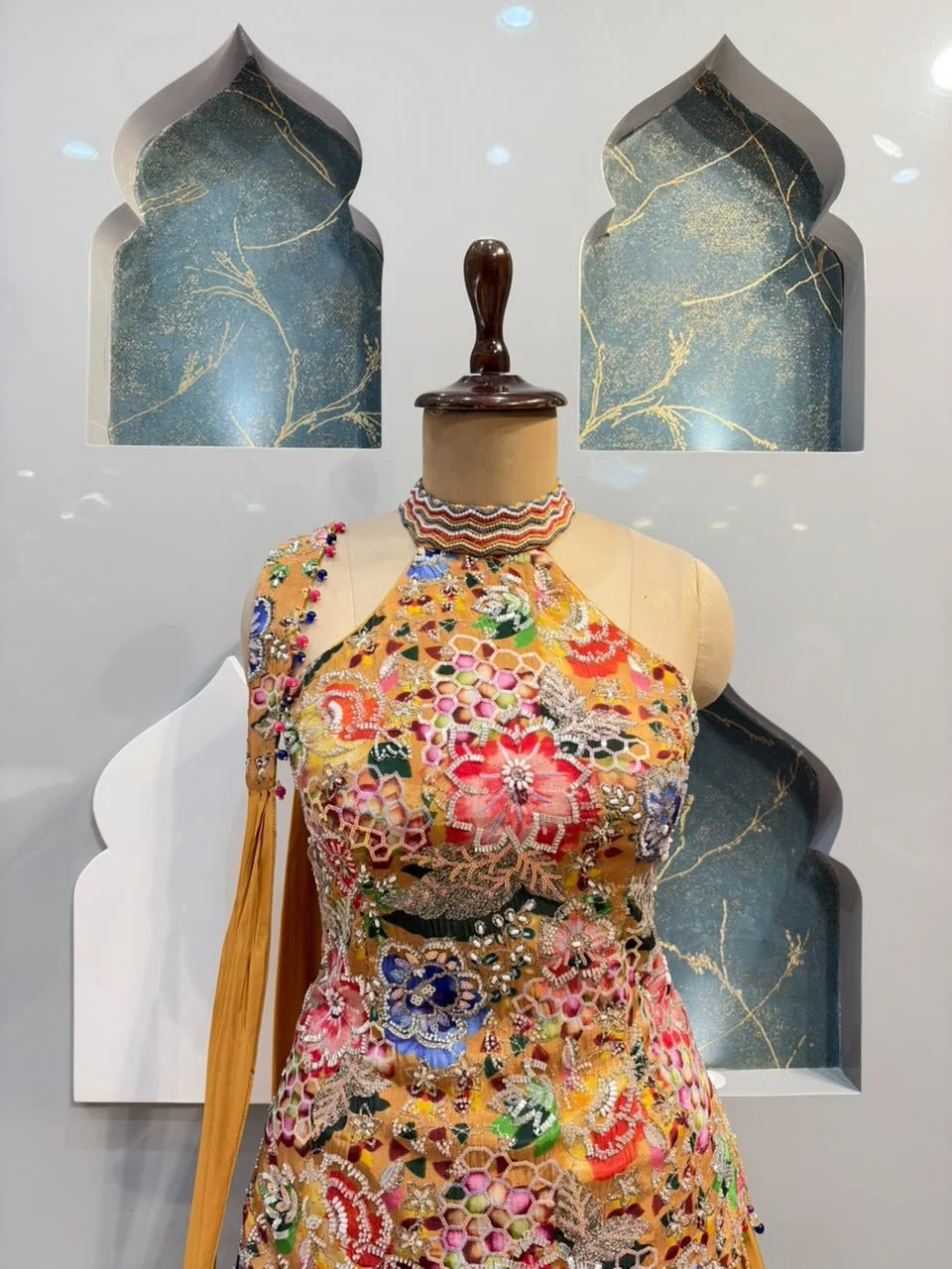 "MUSTARD YELLOW FLORAL EMBROIDERED INDO-WESTERN"