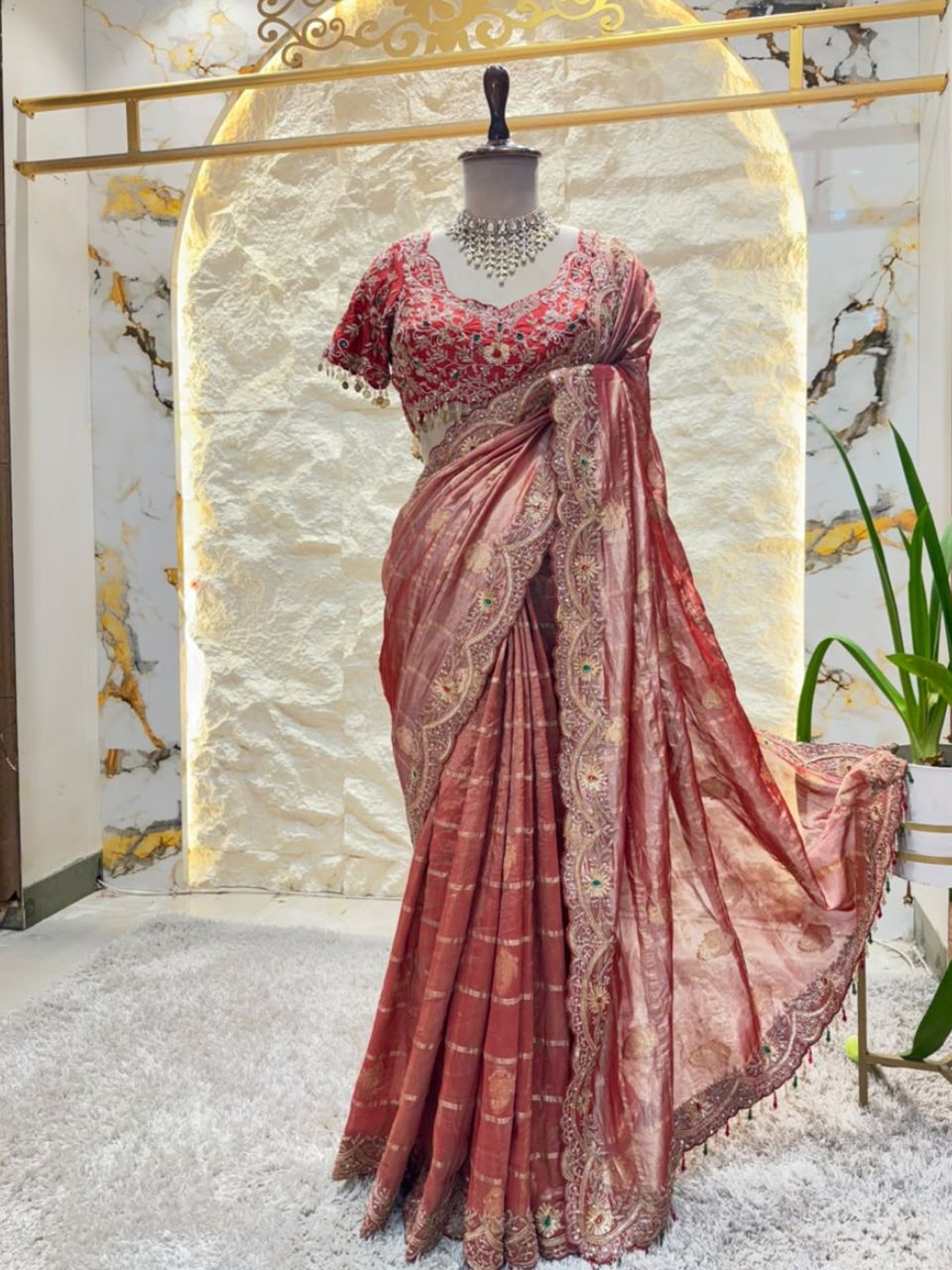 "WINE ROSE ZARI SAREE"