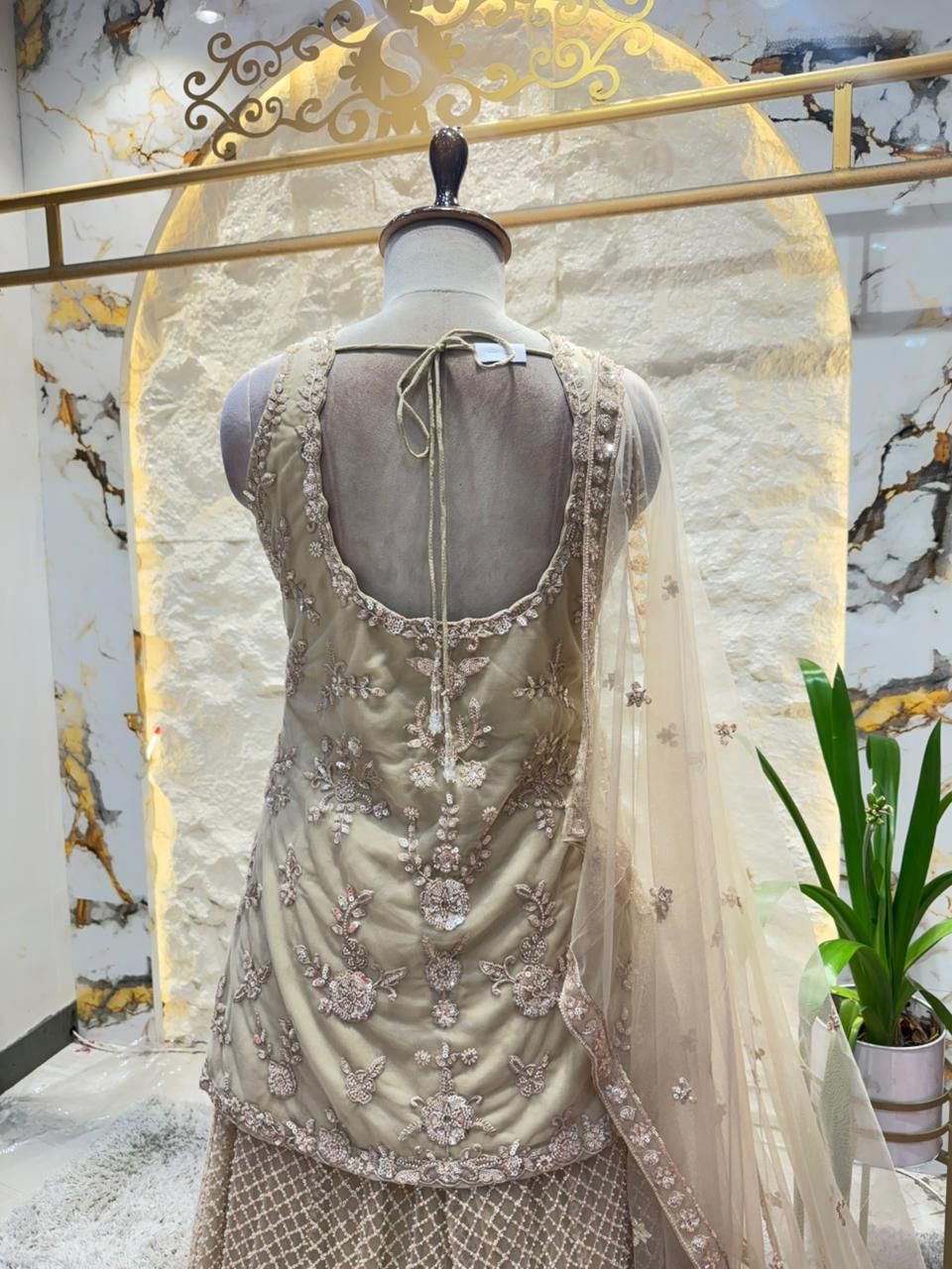 "ANTIQUE ROSE GOLD FLORAL EMBROIDERED SHARARA"