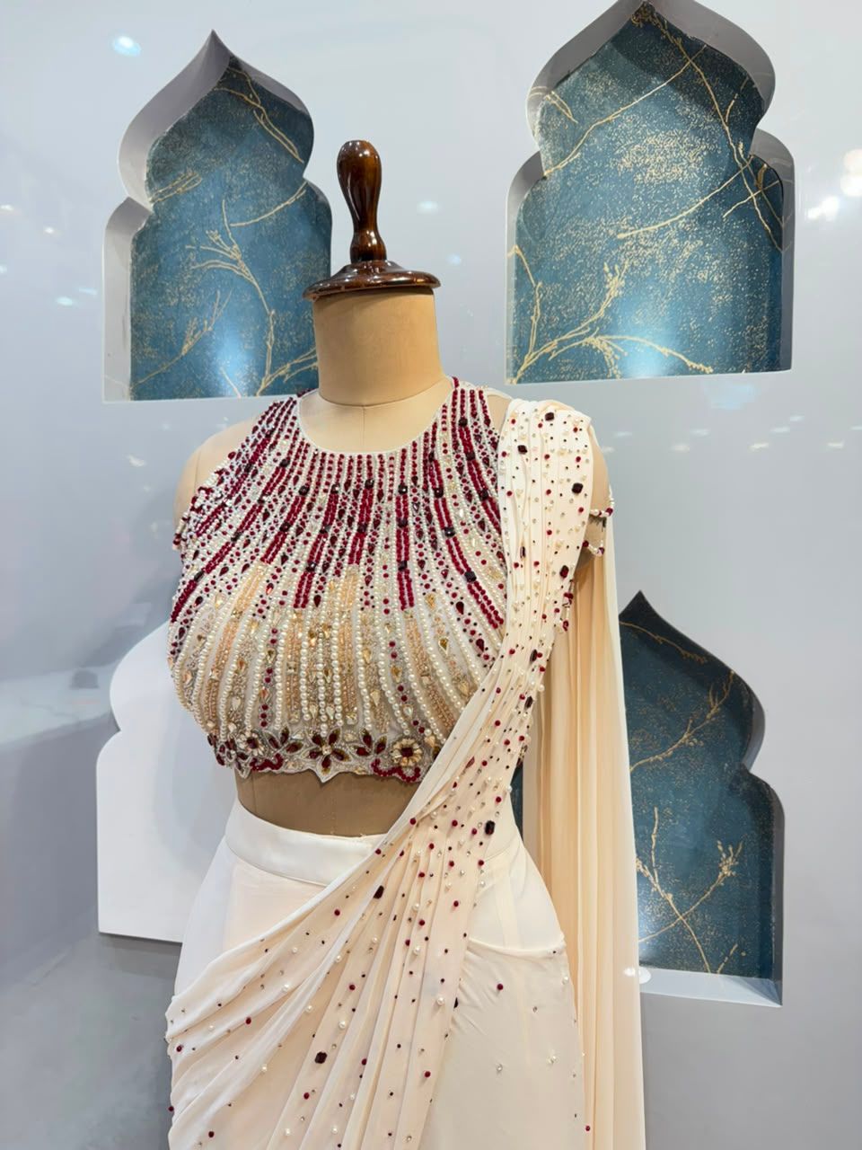 "IVORY PEARL ELEGANCE DRAPE SAREE"