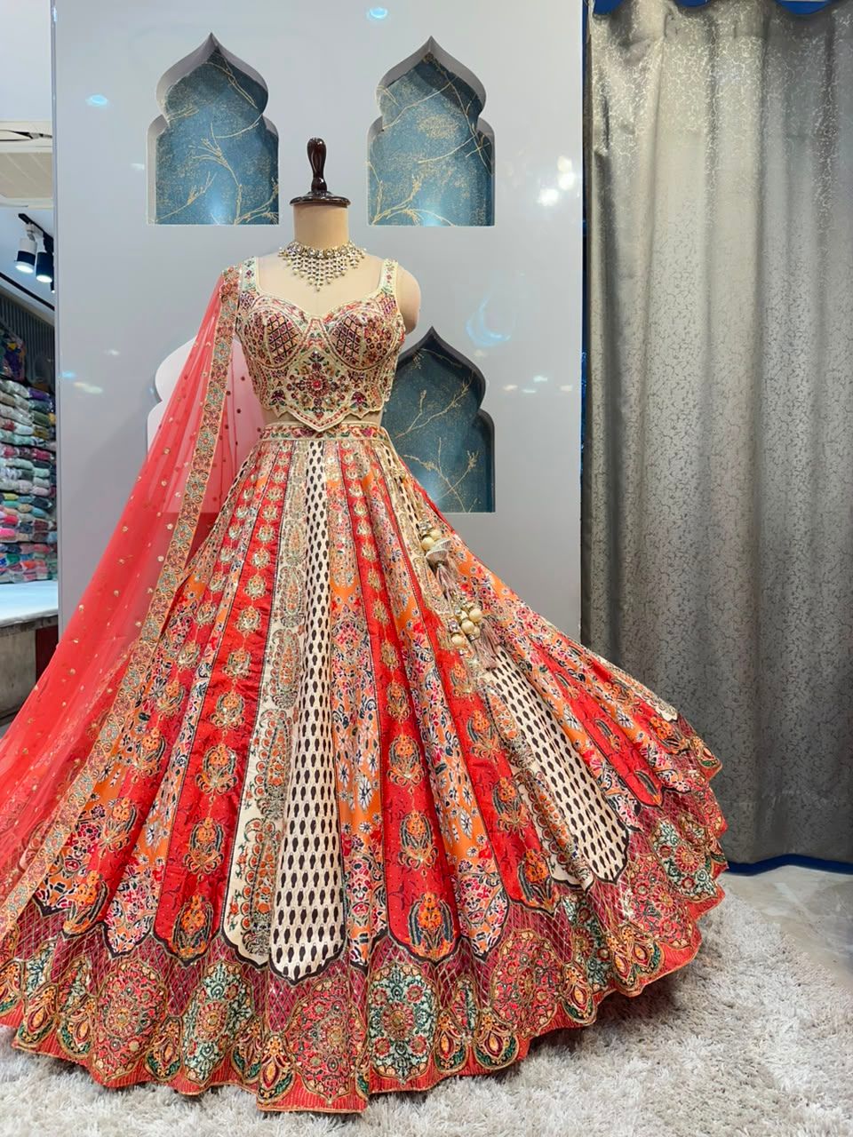 "CORAL HERITAGE PRINTED LEHENGA"