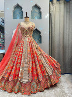 "CORAL HERITAGE PRINTED LEHENGA"