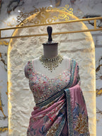 "ROSEWOOD MAUVE FLORAL EMBROIDERED SAREE"